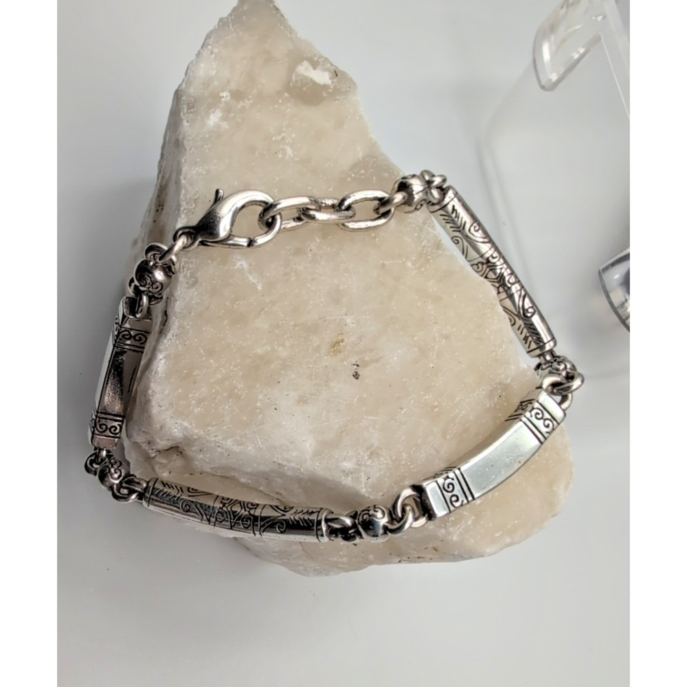 Retired Brighton Marrakesh Scrollwork Silver Plated Bar Link Bracelet 7.25" EUC